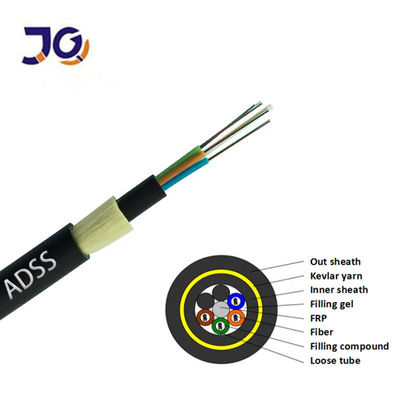 ADSS 12 24 48 Core Span 100 ม. 200 ม. Armid Yarns สายเคเบิลไฟเบอร์ออปติกกลางแจ้ง