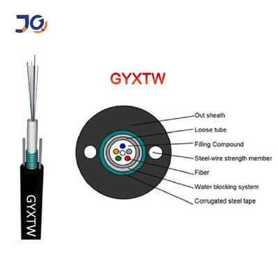 2/4/6/8/12/24 สายเคเบิลไฟเบอร์ออปติก GYXTW หุ้มเกราะแกนกลางแบบหลวม