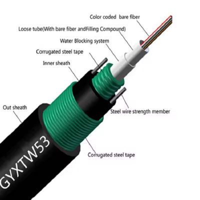 การฝังถังตรงกลางแจ้ง 2 4 6 12 24 คาเบิ้ลไฟเบอร์ออปติก GYXTW53 SM G.657A1 G652D คาเบิ้ลไฟเบอร์ออปติกแบบเกราะ ราคา