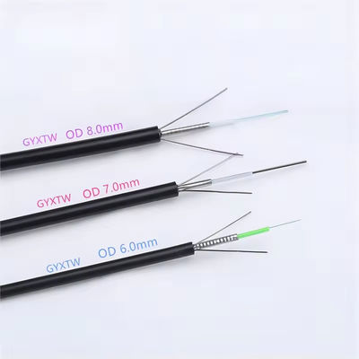 สายไฟเบอร์ออปติกแบบจําเพาะ GYXTW แบรนด์ 2 4 6 8 12 24 โคเรนแบบเดียว 6mm 7mm 8mm พร้อมตัวส่ง