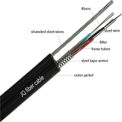 LSZH PE Out Sheath Aerial Black Armored Fiber Optic Cable สายไฟฟ้าไฟเบอร์ออปติก สายไฟเบอร์ออปติก