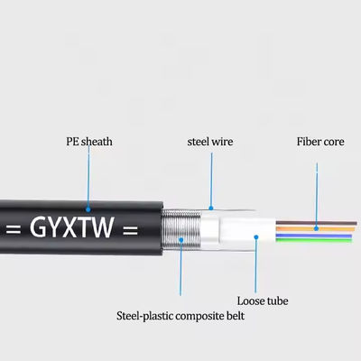 สายเคเบิลไฟเบอร์ออปติกอากาศ GYXTW 4-24 คอร์นโหมดเดียว G652D 8.0mm สายเคเบิล OD สําหรับการวางอากาศที่มีความแข็งแรง 1MM สายเหล็ก