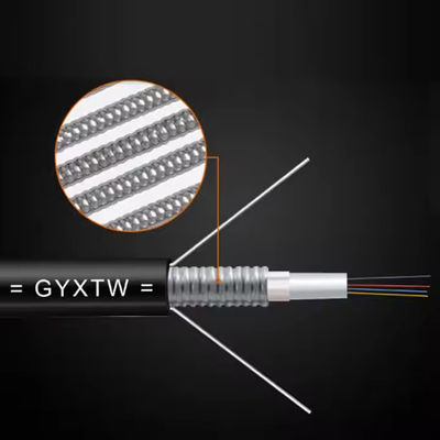 สายเคเบิลไฟเบอร์ออปติกอากาศ GYXTW 4-24 คอร์นโหมดเดียว G652D 8.0mm สายเคเบิล OD สําหรับการวางอากาศที่มีความแข็งแรง 1MM สายเหล็ก
