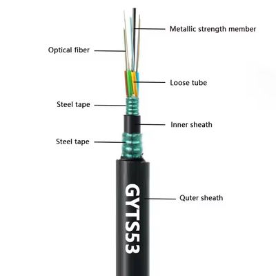 สายไฟเบอร์ออปติก GYTS53-96 คอร์แบบมีเกราะสองชั้นสำหรับภายนอกอาคารจากโรงงาน พร้อมแจ็คเก็ตคู่ G652D จัดส่งภายในวันเดียวกัน