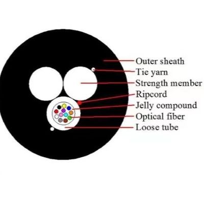 สอง FRP Aerial 12 Core ASU 80 Drop สายไฟเบอร์ออปติก GYFFY FTTH นอก