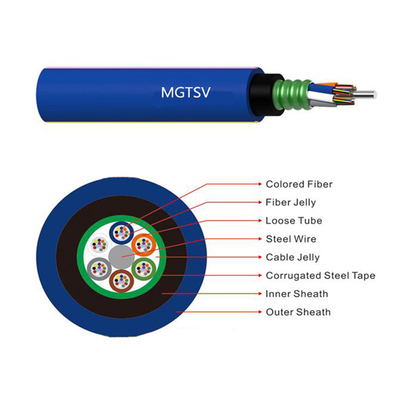 สายเคเบิลใยแก้วนำแสงกลางแจ้ง OEM ปลอกพีวีซีสีน้ำเงินการขุดโดยตรงฝัง 8 Core MGTSV