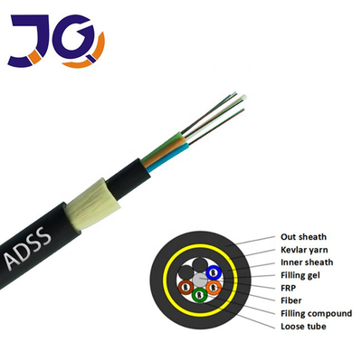 สายเคเบิลไฟเบอร์ออปติก ADSS แบบแจ็คเก็ตเดี่ยวที่ไม่ใช่โลหะ 6/12/24/48/96 Core 100/200m Span G652D